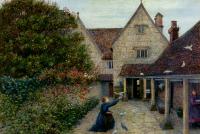 Marie Spartali Stillman - Feeding The Doves At Kelmscott Manor